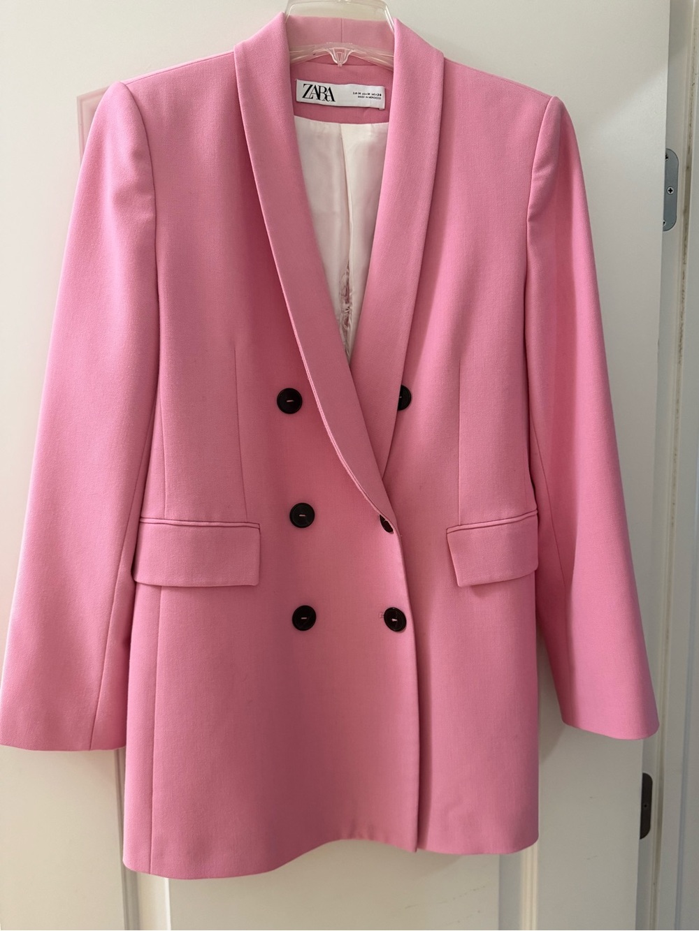 Zara Pink Double-Breasted Blazer with Black Buttons